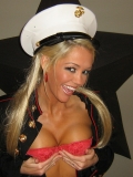 Smiling Tanned Blonde Foxy Jacky In Uniform Shows Her Smoothest Pussy And Round Tits