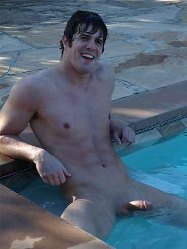 Studly Dark Haired Guy Mike Cooper Exposes His Dick In The Pool And Jerks Off Outside