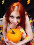Emo Babe Liz Vicious Plays With The Pumpkins And Touches Her Pink Hard Nipples Gently.