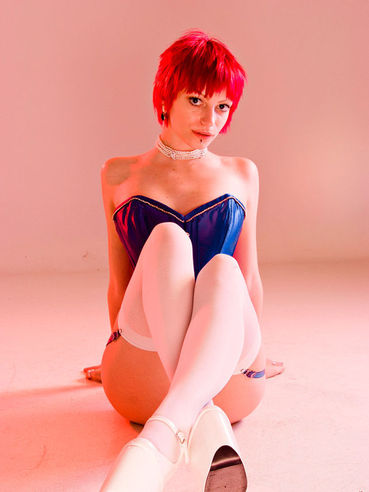 Sassy Redhead Cutie Siobhan Afterlife Posing In Blue Corset And White Stockings